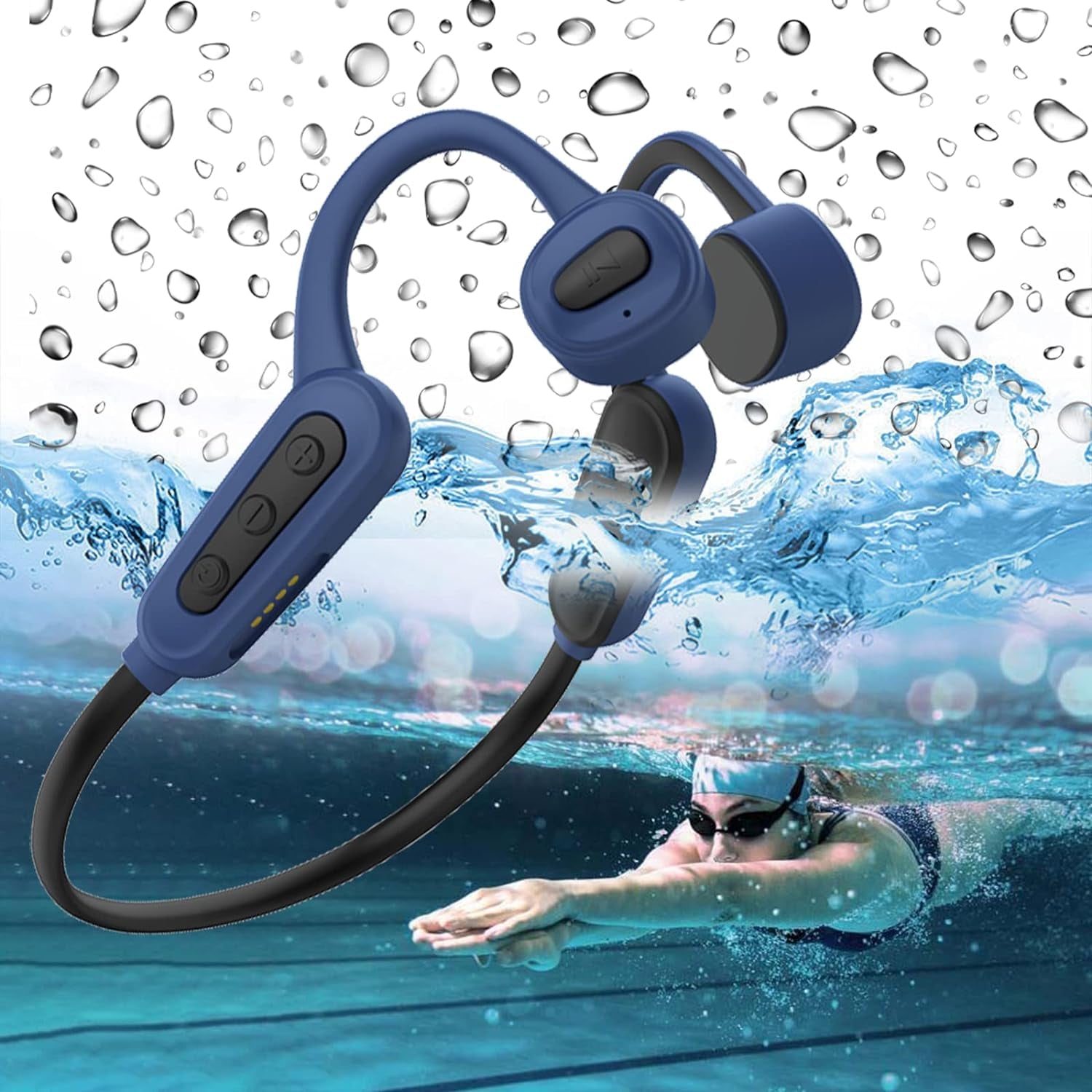 Swimming Headphones Bone Conduction Headphones Bluetooth IPX8 Waterproof Headphones for Swimming Open Ear Headphones with 32G Memory (Black)