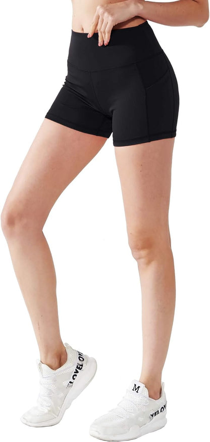 High Waist Athletic Shorts for Womens Yoga Fitness Running Shorts with Deep Pockets