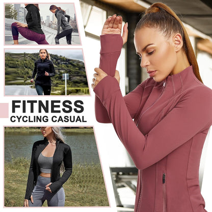 Women'S Sports Jacket Full Zip Workout Running Jacket Slim Fit Long Sleeve Yoga Track Jacket with Thumb Holes