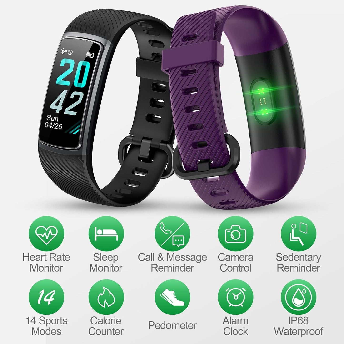 Fitness Tracker for Women Men, Waterproof Pedometer, Step & Calorie Counter, Health Activity Tracker with Heart Rate and Sleep Monitoring, Fitness Watch for Sports Running Workout