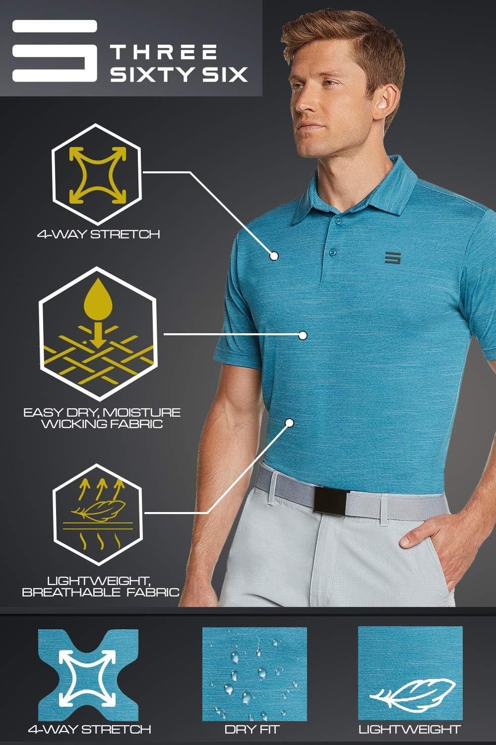 Golf Shirts for Men - Dry Fit Short-Sleeve Polo, Athletic Casual Collared T-Shirt