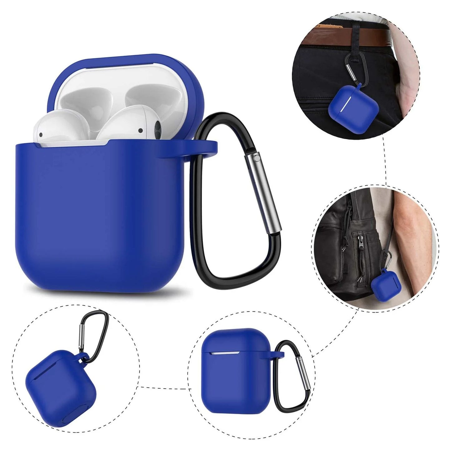 Airpods 1 & 2 Silicone Case, Airpods Case with Keychain,  Shockproof Protective Premium Silicone Cover Skin for Apple Airpods 1St & 2Nd -Blue